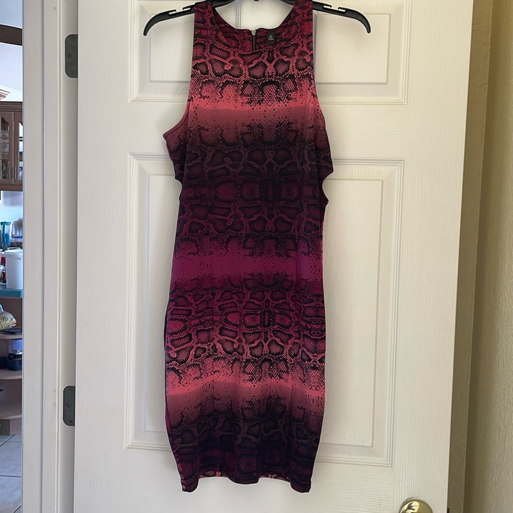 Shades of pink & purple with black snake/python print dress Jessica Simpson